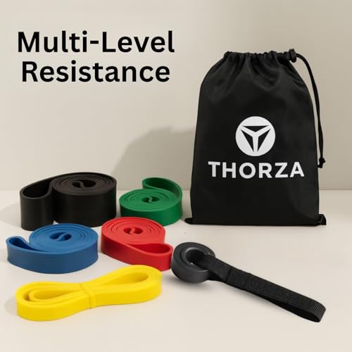 Full Body Workout Set, 7-Piece Resistance Bands, 5 Resistance Levels | TPE material power exercise bands without latex, 1 bag & 1 door anchor, for working out