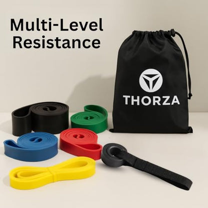 Full Body Workout Set, 7-Piece Resistance Bands, 5 Resistance Levels | TPE material power exercise bands without latex, 1 bag & 1 door anchor, for working out