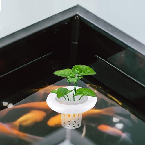 4 PCS Floating Aquarium Plant Holder with White Foam Floating Ring | Aquarium Planting Baskets , Fish Tank Hydroponic Basket for Aquatic Plant Cultivation and Landscaping Decorations