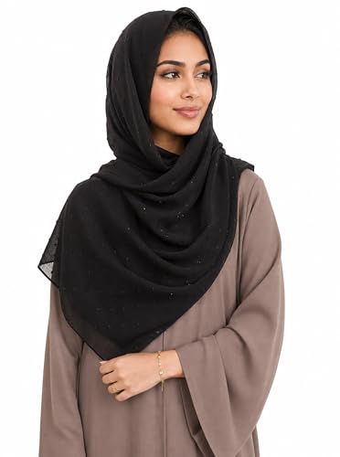 Chiffon Dotted Hijab Scarf for Women, Lightweight Textured Head Wrap Shawl,Soft Muslim Headscarf for Spring Fall - color: Mcmqxf2531-4#black