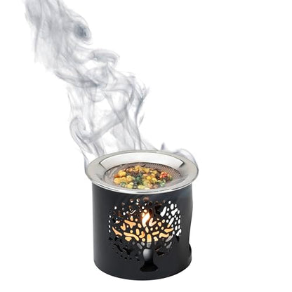Handmade Black Iron Incense Burner/Incense Censer with Stainless Steel Sieve – 2.36-Inch Height Featuring Tree of Life Motif – Ideal for Aromatherapy and Tea Light Burning. Tealight Included - color: 2.4 Inch Tree of Life Iron