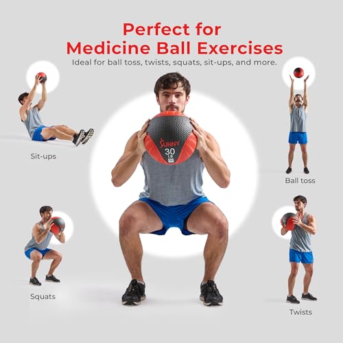 Sunny Health & Fitness 10 LB Medicine Ball with Premium Dual Textured Grip | 4-30LB Weighted Rubber Medicine Ball, Bouncing Wall Ball, Slam Ball Workouts, Throws Squats Core Strength Training - size: 10 LB