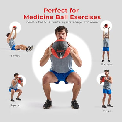 Sunny Health & Fitness 10 LB Medicine Ball with Premium Dual Textured Grip | 4-30LB Weighted Rubber Medicine Ball, Bouncing Wall Ball, Slam Ball Workouts, Throws Squats Core Strength Training - size: 30 LB