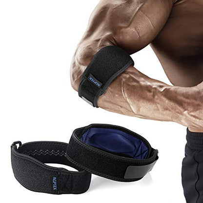 AGPTEK Elbow Brace for Tendonitis and Tennis Elbow 2 Pack, Tennis Golfers Elbow Support Arm Band Pain Relief Elbow Wrap Weightlifting Elbow Strap with Compression Pad for Men & Women - color: Navy Blue