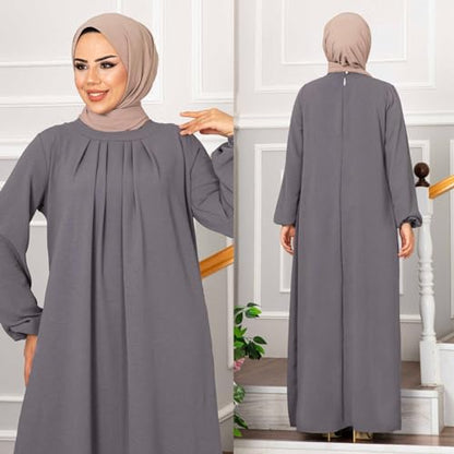 Ruziyoog Muslim Prayer Dress for Women Abaya Solid One-Piece Hoodie Abaya Dress Full Length Dresses Islamic Dubai Jilbab - color: Gray, size: X-Large