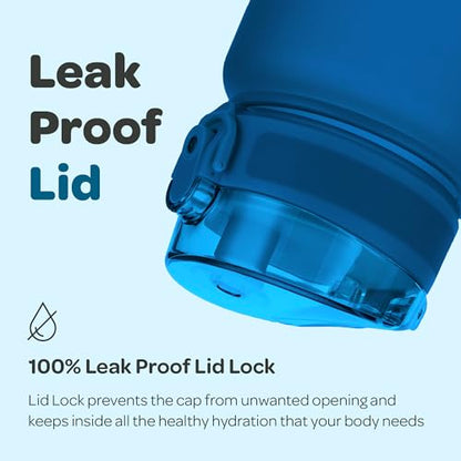 Hydracy 타임 마커 및 과일 인퓨저가 있는 물병 - BPA 프리 - 502.8ml(17온스) | 샘 방지 체육관 병, 마실 시간이 있고 땀이 나지 않는 슬리브 - 피트니스 스포츠 및 야외 활동에 이상적입니다 - color: 미드나잇 블루, size: 17온스