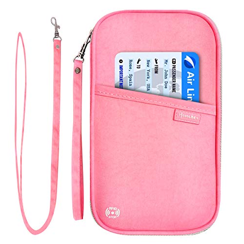 RFID Family Passport Wallet Holder Waterproof, Travel Document Organizer Credit Card Clutch Bag for Men Women - color: RFID Pink