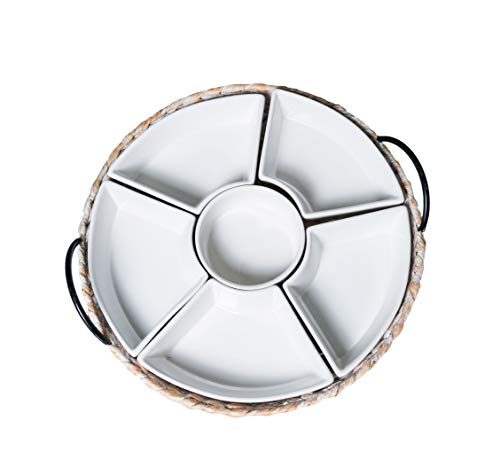 Ceramic Serving Trays, RANDEFURN Serving Platters with 6 Removable Dishes, Serving Tray for Parties, Food Tray 15.5 x 15.5 Inches, Perfect for or Chips,Whitewash - color: Whithewash