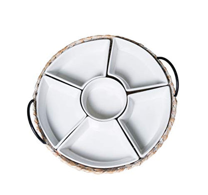 Ceramic Serving Trays, RANDEFURN Serving Platters with 6 Removable Dishes, Serving Tray for Parties, Food Tray 15.5 x 15.5 Inches, Perfect for or Chips,Whitewash - color: Whithewash