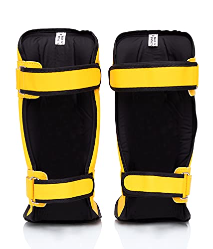 Fairtex SP3 Lightweight Shin Guards, Muay Thai MMA Avoid Shin Splints Gear | Featherweight synthetic shell with high-density padding. Articulated lower-leg armor enhances mobility and leg protection - color: Yellow, size: Large