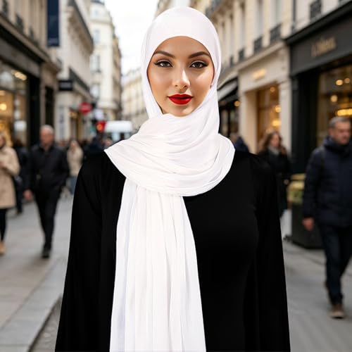 Premium Hijab Head Scarf for Women Lightweight Shimmer Hijab Head Wrap Scarves Crepe Satin Scarf Shawl Wrap - color: White