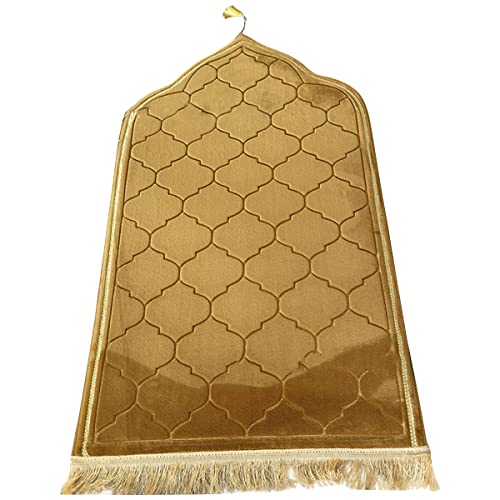 Muslim Prayer Mat, Thick Soft Velvet Muslim Rug, Portable Muslim Prayer Rug, Turkish Prayer Carpet,Janamaz Sajada Carpet for Men and Women Plain Solid Prayer Mat Ramadan Eid Gift. (Champagne) - color: Champagne
