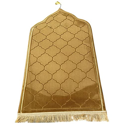 Muslim Prayer Mat, Thick Soft Velvet Muslim Rug, Portable Muslim Prayer Rug, Turkish Prayer Carpet,Janamaz Sajada Carpet for Men and Women Plain Solid Prayer Mat Ramadan Eid Gift. (Champagne) - color: Champagne