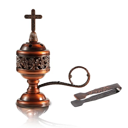 Copper-Finish Bakhoor Incense Burner with Tong for Charcoal and Resin - color: Copper With Tong