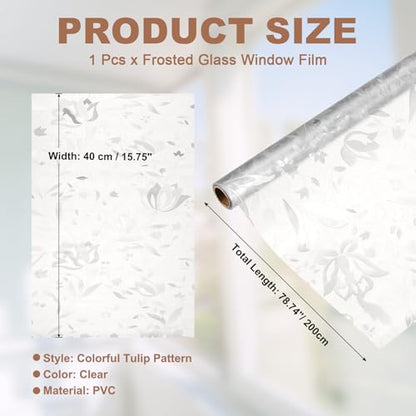 uxcell Window Privacy Film, 78.7 x 15.7 Inch Frosted Glass Window Film, Static Cling Non-Adhesive Reusable Door Coverings 3D Flower Pattern for Bathroom Home Living Room, Clear - size: 78.7 x 15.7 Inch