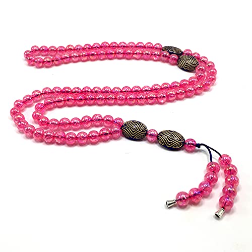 -8MM -99 BEADS NECKLACE DHIKR TASBIH COLLECTION- Imitation Acrylic MUSLIM Beads-Tesbih-Tasbih-Tasbeeh-Misbaha-Masbaha-Subha-Sebha (Shiny Pink) - color: Shiny Pink