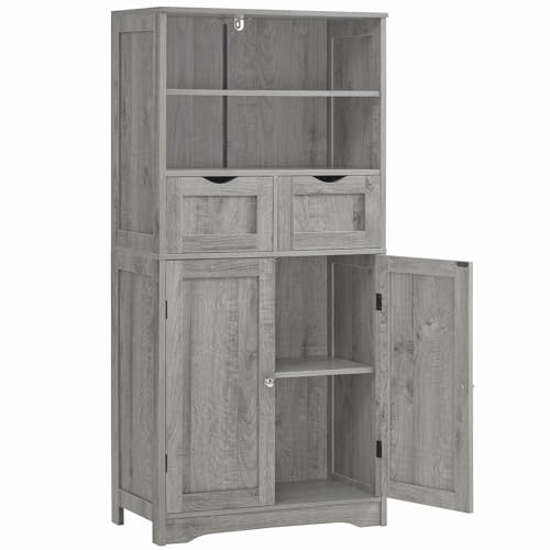 Iwell Storage Cabinet with 2 Drawers & Adjustable Shelf, Tall Bathroom Cabinet with Doors, Cupboard, Kitchen Cabinets for Living Room, Dining Room, Entryway, Grey - color: Grey, size: 49.6"H