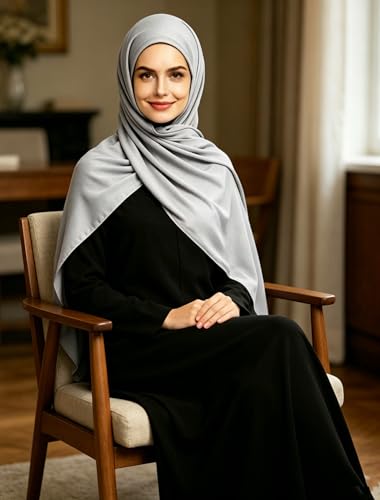 Lina & Lily Non-see-through Premium Jersey Maxi Hijab Head Scarf Wrap for Muslim Women - color: Light Gray