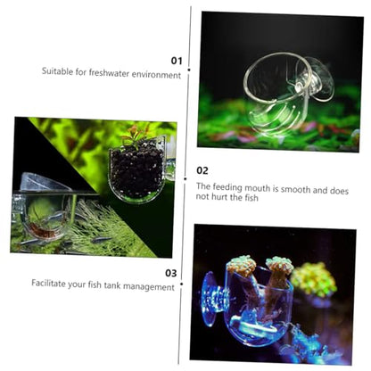 VOSAREA 2pcs Acrylic Fish Tank Feeder Cups with Suction Fish Food Holder for Aquarium Shrimp Feeding Supplies