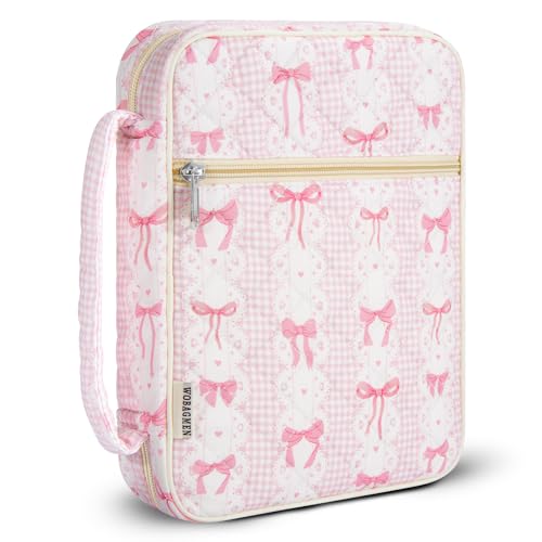 WOBAGMEN Bible Cover Case for Women,Large Bible Tote Bags Organizer Quilted Carrying Case for Girls,Bible Study Supplies Accessories Christian Gifts for Women (Pink Bow, M) - color: Pink Bow, size: M