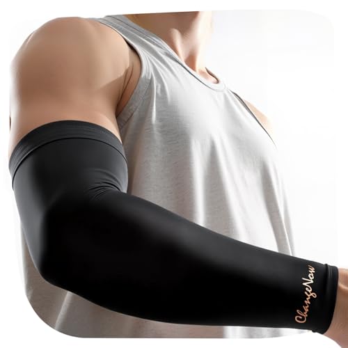 Copper Compression Arm Sleeves for Men & Women - Workout and Everyday Use | Full Arm Brace for Forearm, Bicep, Triceps, Pain Relief for Tennis Elbow, Basketball, Golf, Arthritis, Tendonitis, Bursitis - style: Black-L