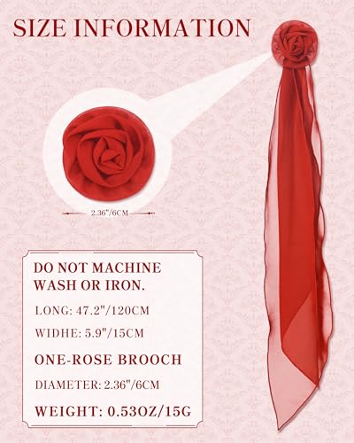 Chiffon Scarf for Women, Removable Flower Neck Scarf Light Soft Fashion Rose Scarves Versatile Headband or Hair Band - color: Red