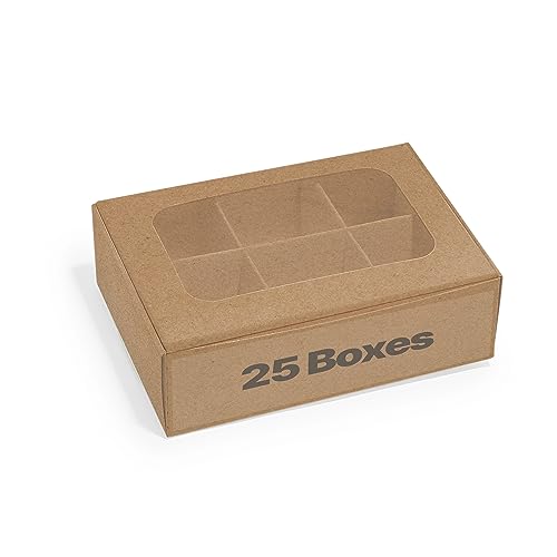 25 pcs Kraft Mini Truffle Box for 6 treats with Window and Dividers, Bakery Boxes, 5 x 3.5 x 1.57 Inches VERY SMALL Baking Boxes, Square Truffles Box Decorating Supplies for Gift Giving - color: Kraft
