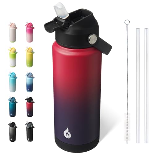 BJPKPK 24oz Insulated Water Bottle, Stainless Steel Bottle with Straw Lid - color: Charming Red, size: 24 Ounces