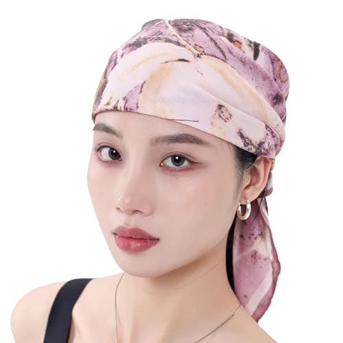 여성용 헤드 스카프 66cm(26인치) 실크처럼 매끄러운 라지 스퀘어 스카프, 헤어 랩, 야간 및 수면용 - color: Jaen Collection 9 - Pink Abstract