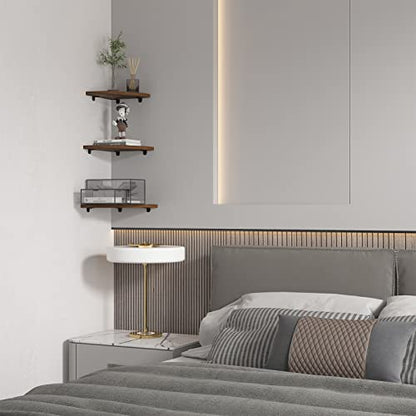 WIFTREY Wall Mount Floating Corner Shelves Set of 3, Hanging Rustic Wall Storage Corner Shelf for Bedroom, Living Room, Bathroom, Kitchen