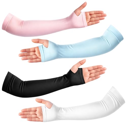 4 Pairs Sleeves to Cover Arms for Women Comfy Arm Sleeves with Thumb Hole Protection 4 Colors Sun Protection Arm Sleeves Cooling UV Sun Arms Cover for Men Women Sports Workouts Cycling Driving