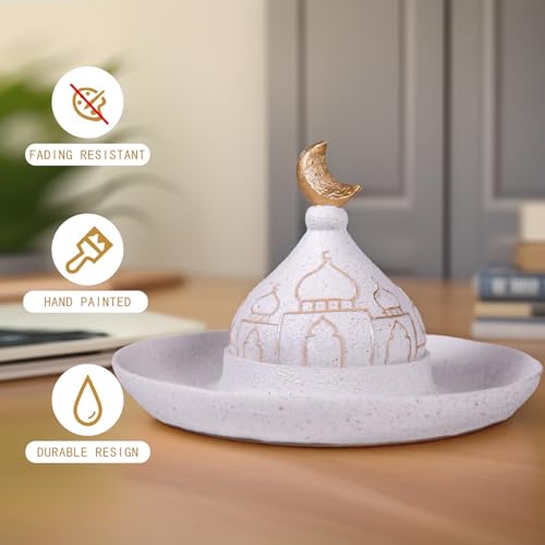 Ramadan Eid Home Decorations for Home 2025 Gold and White Mosque Tower Islamic Eid Mubarak decore - size: 9.06*9.06*5.91in