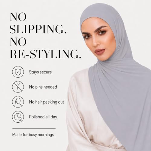 Slip-on Instant Premium Jersey Hijab Head Scarf Wrap for Muslim Women Made in Turkey - color: Gray, size: Pack of 1