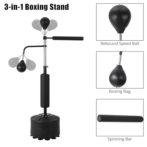 3-in-1 Freestanding Punching Bag Set, Adjustable Height Boxing Bag with 2 Speed Balls & 360° Reaction Bar, Complete Home Boxing Equipment System No Mounting Needed for Adults Teens MMA Kickboxing
