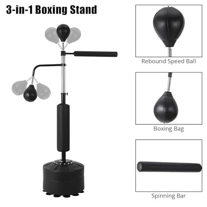 3-in-1 Freestanding Punching Bag Set for Adults & Teens, Boxing Bag with Adjustable Height, 2 Speed Balls & 360° Relax Bar, Complete Home Boxing Equipment Training System, No Mounting Needed