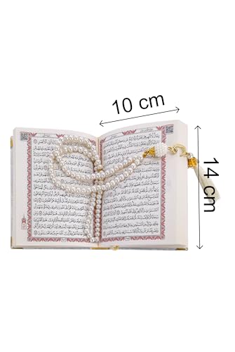 ihvan online, The Holy Qur'an 세트, 이슬람 기도 선물 상자, 포켓 사이즈 벨벳 커버 꾸란, 테스비, 알라의 내부 뚜껑 이름(Asmaul Husna), 라마단 & 이드 & 지참금 선물용 3피스, 화이트 - color: 화이트.
