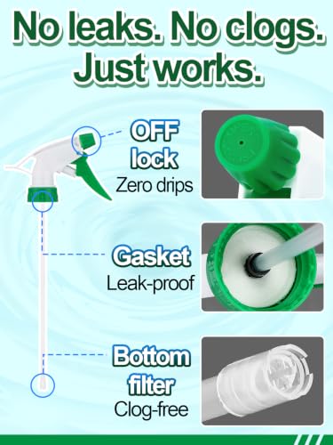 6Pcs 3 Modes Spray Bottle Nozzles Replacement Fit Standard 28/400 Neck | MADHOLLY DIY-Friendly Sprayer Tops, Mist/Stream/Off, Cuttable Tube for 8/16/32oz Bottle, for Plants, Hair, Cleaning - color: Green