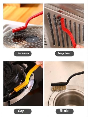 7 Pcs Crevice Cleaning Brush Cleaning Tools with 3 Stovetop Brushes, 2 Scraper Tools & 2 Gap Brushes for Stove, Sink, Grout & Tiles - Durable Plastic Handles & Stiff Bristles