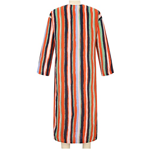 Men's Striped Robe Button Up Long Sleeve Kaftan Thobe Splits Long Gown Casual Shirt Ramadan Mosque Madrasa Outfits - color: Orange, size: XX-Large