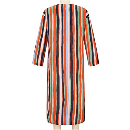 Men's Striped Robe Button Up Long Sleeve Kaftan Thobe Splits Long Gown Casual Shirt Ramadan Mosque Madrasa Outfits - color: Orange, size: Medium
