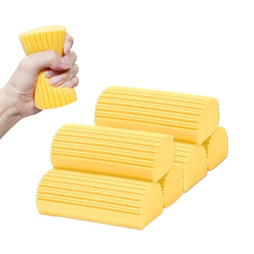 6-Pack Damp Clean Duster Sponge,Magic Sponge Eraser for Housekeeping,Reusable Cleaning Sponge for Blinds,Vents,Mirrors,Glass, Baseboards,Window Track Grooves and Railings (Yellow) - color: Yellow