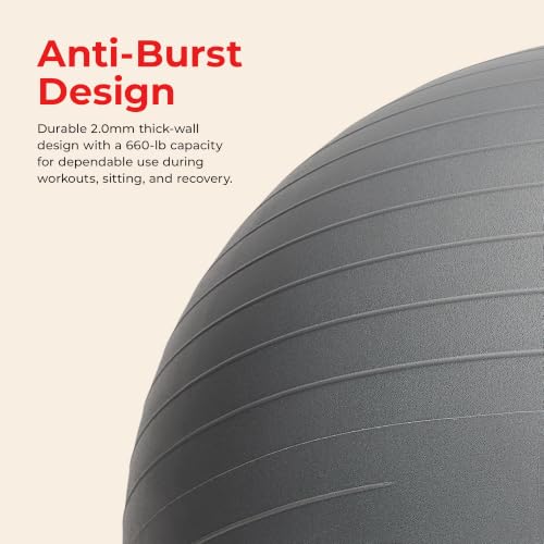 Sunny Health & Fitness Premium Anti-Burst Exercise & Stability Ball | 660LB Capacity, Yoga, Pilates, Physical Therapy, Recovery, Prenatal Comfort, Non-Slip Texture, Non-Toxic, Odor-Free - style: 29.5-inches/75cm