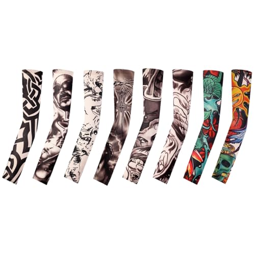 Tattoo Sleeves for Men Women Sun Protection UV Compression Arm Sleeves Breathable Skin Cover for Outdoor Sports - color: 020-8pc