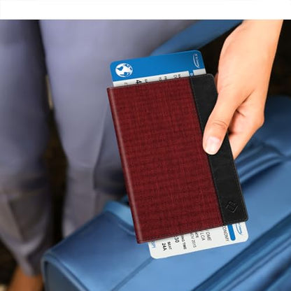FINTIE Passport Holder, Slim Travel Wallet RFID Blocking Card Case Cover - color: Denim Burgundy