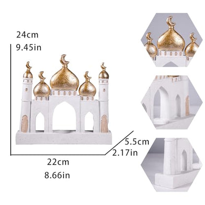 Ramadan Eid Home Decorations for Home 2025 Gold and White Mosque Tower Islamic Eid Mubarak decore - size: 8.66*2.17*9.45in