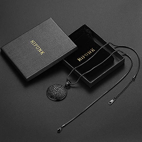 Hipunk Men Islamic Pendant Necklace - Muslim Allah Necklace Allah Necklace Mens Muslim Islam Pendant 316L Stainless Steel Islamic Arabic Gift Black Gun/18K Gold Plated Islam Jewelry SP0049 - color: black