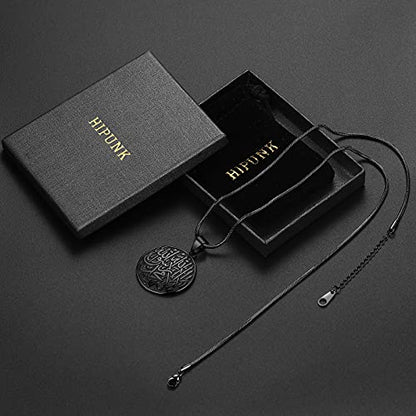 Hipunk Men Islamic Pendant Necklace - Muslim Allah Necklace Allah Necklace Mens Muslim Islam Pendant 316L Stainless Steel Islamic Arabic Gift Black Gun/18K Gold Plated Islam Jewelry SP0049 - color: black