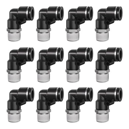 1/4" Tube OD to 1/4" NPT Thread Push to Connect Fittings,Pneumatic Quick Air Hose Fittings,Male Elbow,PL-1/4-N2(12pcs) - color: Black PL, size: 1/4"OD x 1/4"NPT