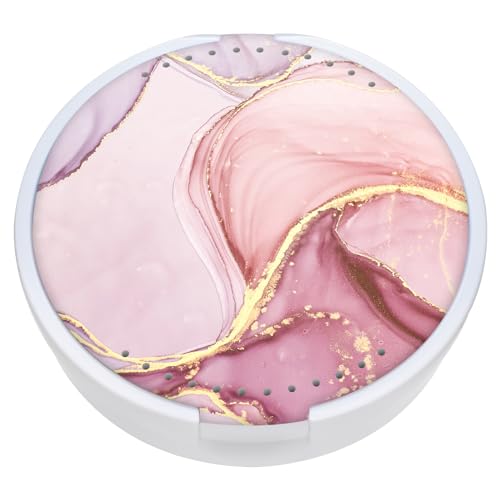 Retainer Case, Denture & Orthodontic Aligner Case with Mirror & Ventilation, Pink Marble - color: Pink Marble
