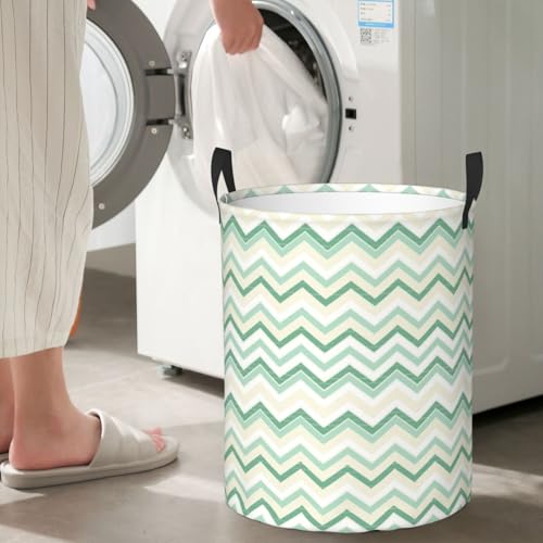 Aqua Blurry Abstract Zig Zag Print Round Waterproof Oxford Cloth Laundry Basket Multi-Purpose Storage Basket Toys Books Clothes Storage Basket - color: Black 10